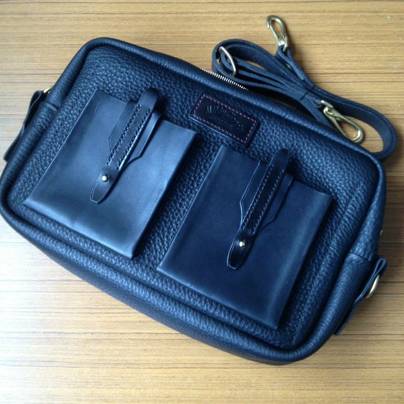 Mildy Hands - B01 - 荔枝紋牛皮休閒包 - Messenger Bags & Sling Bags - Genuine Leather Black