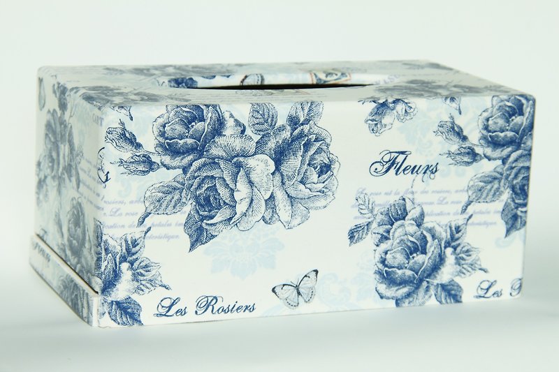 藍玫面紙盒 - 擺飾/家飾品 - 木頭 藍色