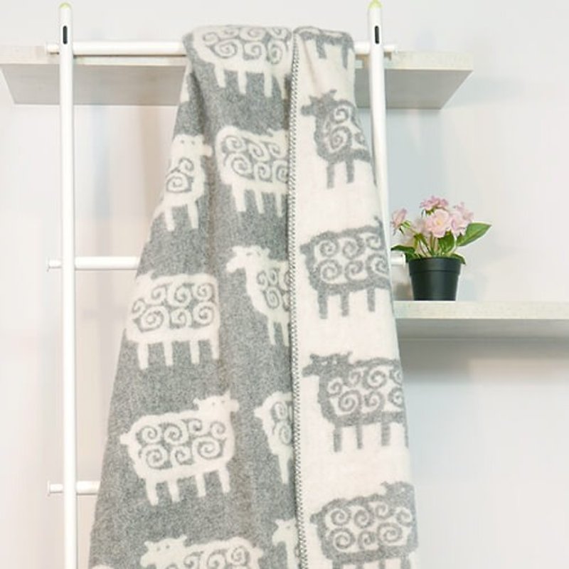 保暖毯子/懶在沙發毯►瑞典Klippan 有機羊毛毯--數羊羊(灰色) - 床包/寢具 - 羊毛 多色
