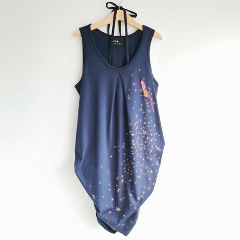 :. Urb [rockets] F / multi-worn dark blue vest tying x Long Dress - Women's Vests - Cotton & Hemp Blue