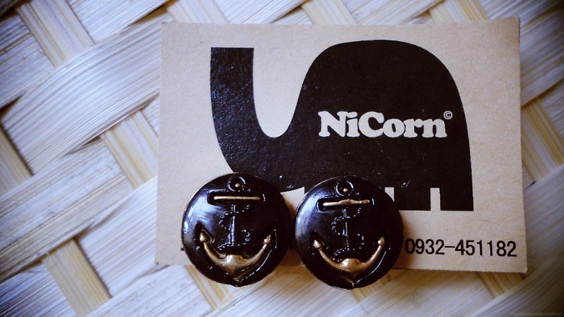 NiCorn hand made - hair happiness - Summer adventure anchor retro earrings (ear clip-on) - ต่างหู - วัสดุอื่นๆ สีดำ