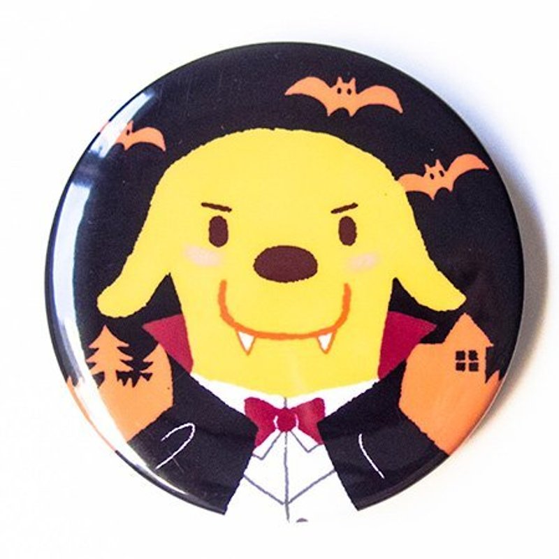 【SamBou】萬聖節大圓胸章 :  Dracula狗店長 - 襟章/徽章 - 塑膠 黃色