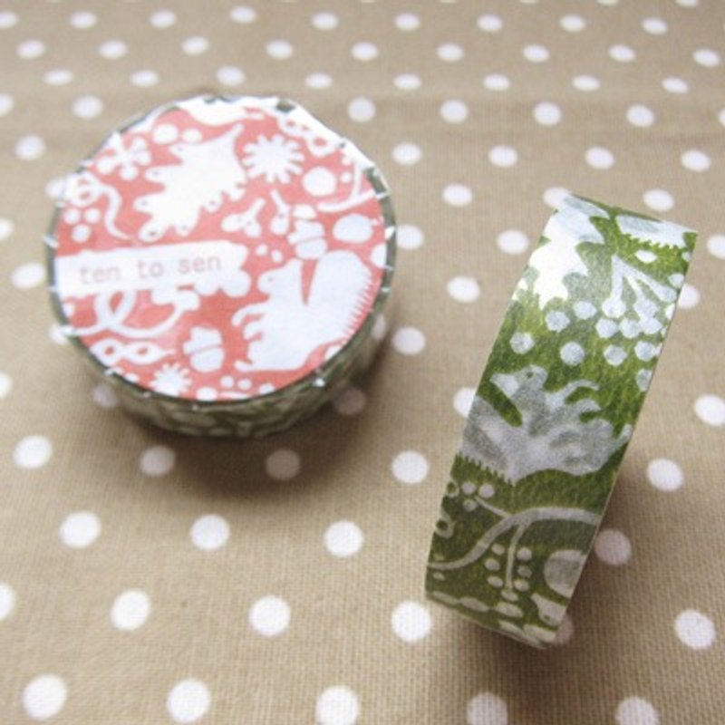 Kurashiki artistic conception and paper tape [Squirrel forest - dark green (26533-08)] - Washi Tape - Paper Green