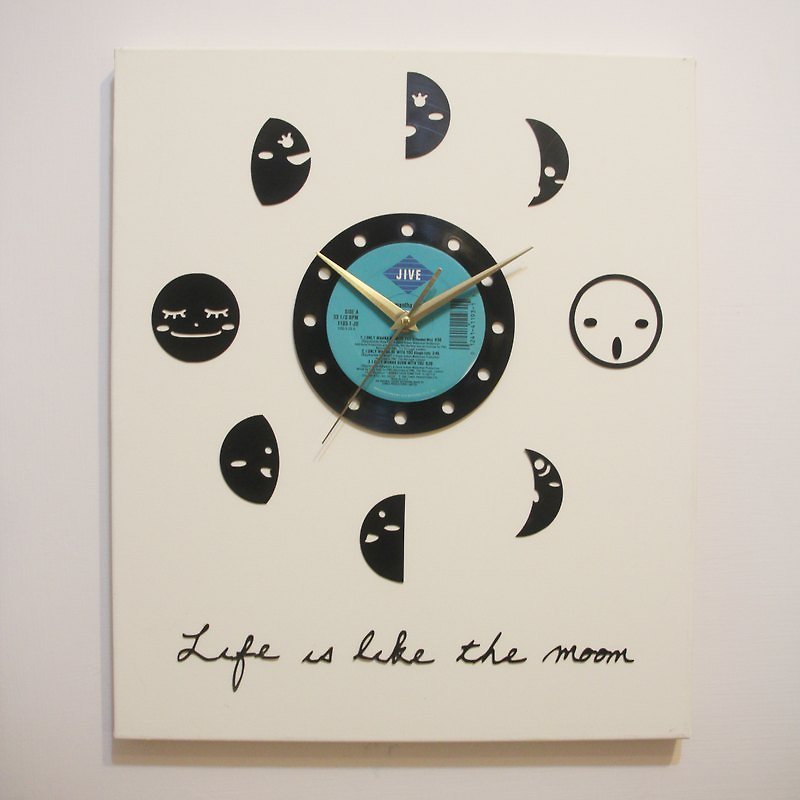 黑膠時鐘。Life is like the moon-客製款 - 時鐘/鬧鐘 - 其他材質 黑色