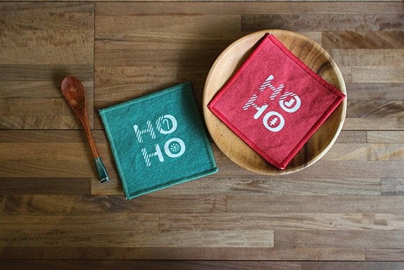 Maotu-HOHOHOHOレッドとグリーンのクリスマスコースターセット - コースター - 刺しゅう糸 レッド