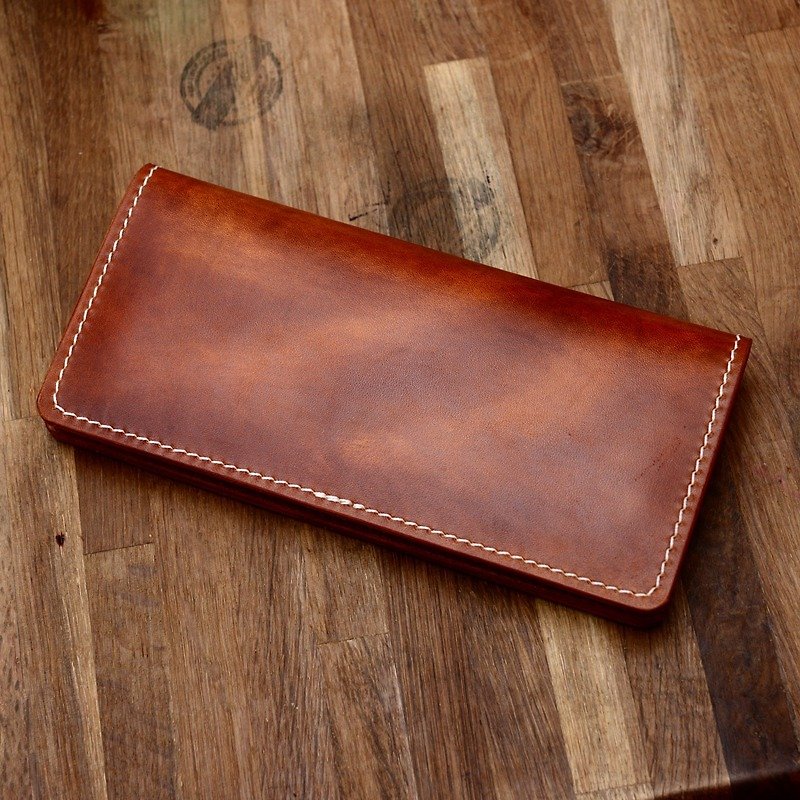 Cans Handmade Handmade Handmade Japanese Yellow Brown Vegetable Tanned Leather Long Treasure Cloth Real Cowhide Wallet Long Wallet - Wallets - Genuine Leather Gold