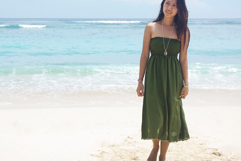 2015SS新作入荷！珊瑚刺繍ワンピース＜カーキ＞ - 洋裝/連身裙 - 繡線 綠色