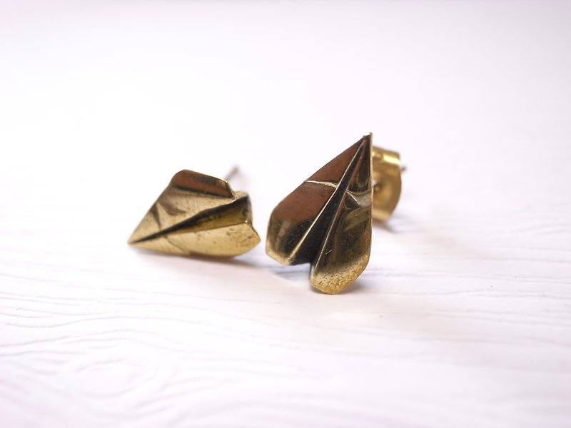 Ermao Silver[Childhood Memories-Paper Plane-Style 2-Ear Pins] Silver or Gold - Earrings & Clip-ons - Sterling Silver Silver