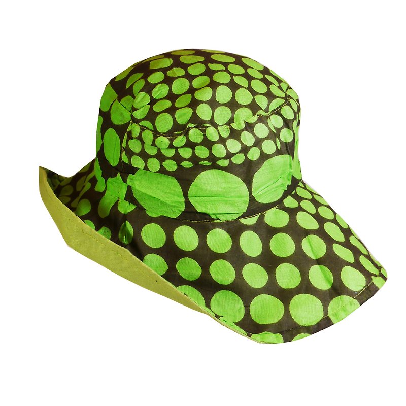 Boho Chic Style 淑女帽-黑底綠點 - 帽子 - 棉．麻 綠色