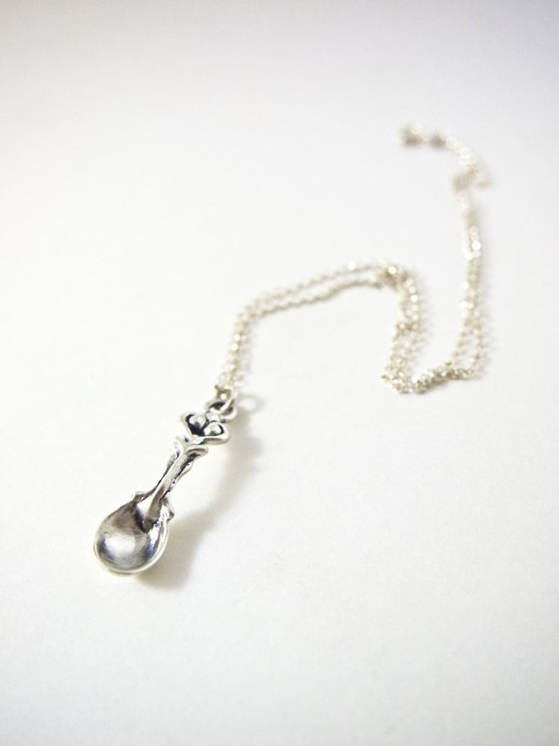 Handmade Mini Silver Spoon Necklace Tea Party Dress Gift For Her Lover Date Friend Mom Wife Christmas Birthday Anniversary - Necklaces - Other Metals Gray