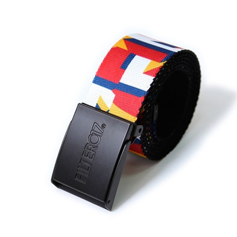Filter017-ベルト - デザインロゴ柄ウェビングベルト栓抜きバックルフォント幾何学的なデザインのメタルバックルキャンバスベルト付き - ベルト - その他の素材 多色