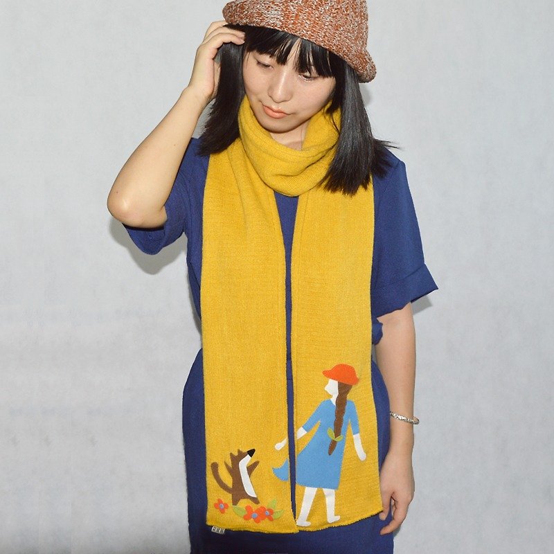 Double-knit scarves original hand-made mosaic pattern small fox Sen Department - Scarves - Other Materials Yellow