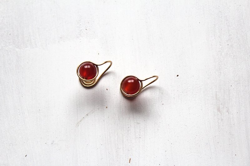Emerald a |. Natural red agate stone ear clip Phnom paragraph (Valium Stone) - Earrings & Clip-ons - Gemstone Red