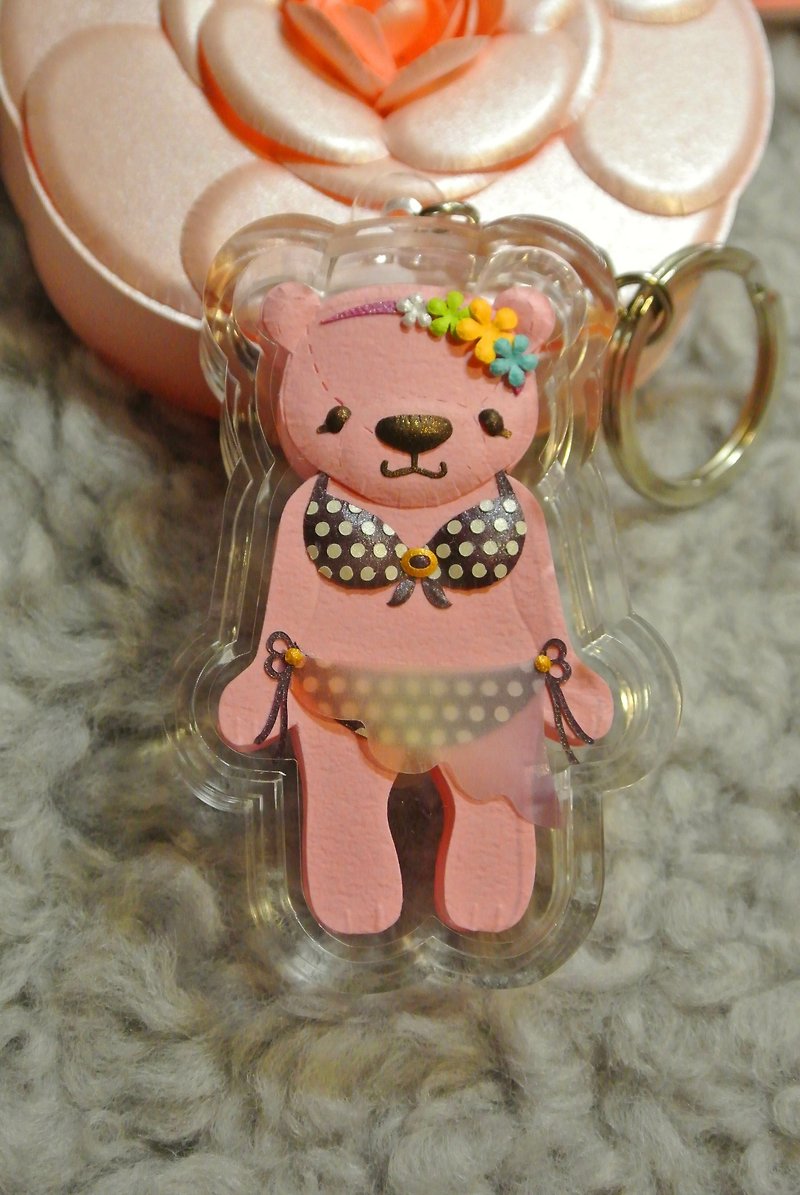 Dumpy Bear Cubs paper sculpture Charm NO.6 - Keychains - Paper Pink