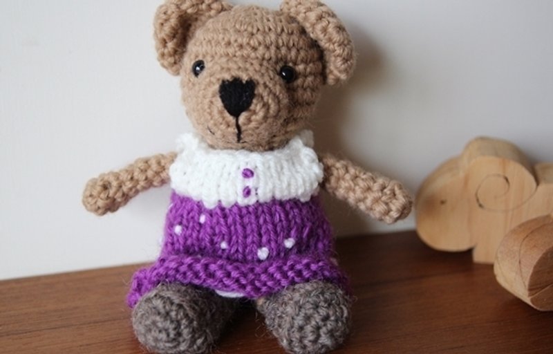 [Cloth. ] Cotton yarn dolls, wool bear, Winnie the purple dress, doll - Stuffed Dolls & Figurines - Other Materials Purple