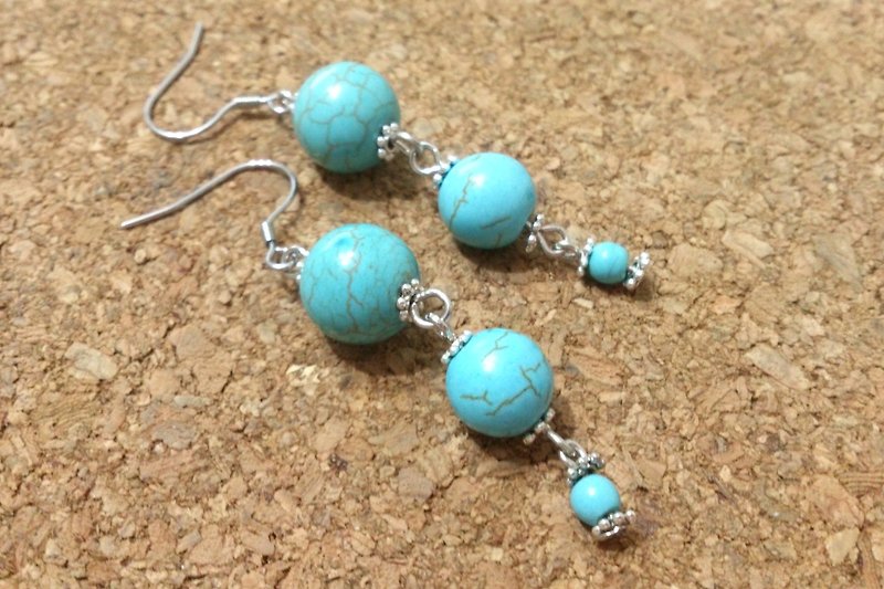 Gege Auspicious Earrings Turkish Blue Turquoise Three Sisters Edition - Earrings & Clip-ons - Other Materials Blue