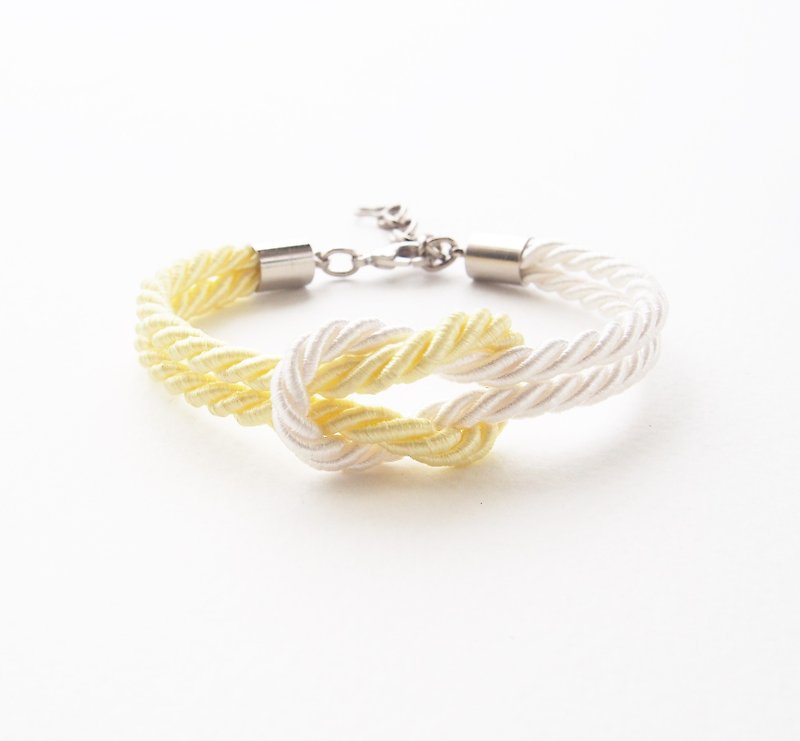 Light yellow and white knot rope bracelet - สร้อยข้อมือ - วัสดุอื่นๆ สีเหลือง