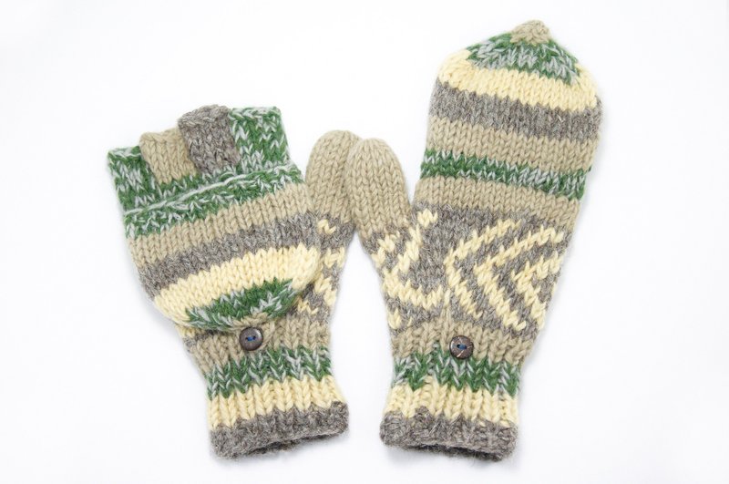 Limited a hand-woven pure wool knit gloves / detachable gloves / bristles gloves / warm gloves - green forest totem - ถุงมือ - วัสดุอื่นๆ หลากหลายสี