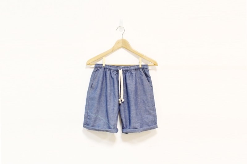 "H-ZOO" 薄單寧+閃電車線抽繩短褲 ( 暫時售完 ) - Women's Pants - Other Materials Blue