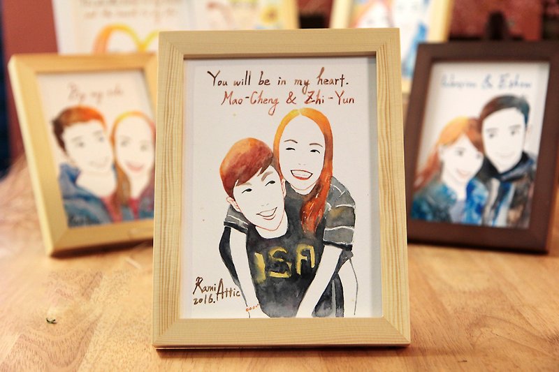 8-inch watercolor custom painted bust portrait/customized/couple portrait/wedding gift (without frame) - การ์ดงานแต่ง - กระดาษ 