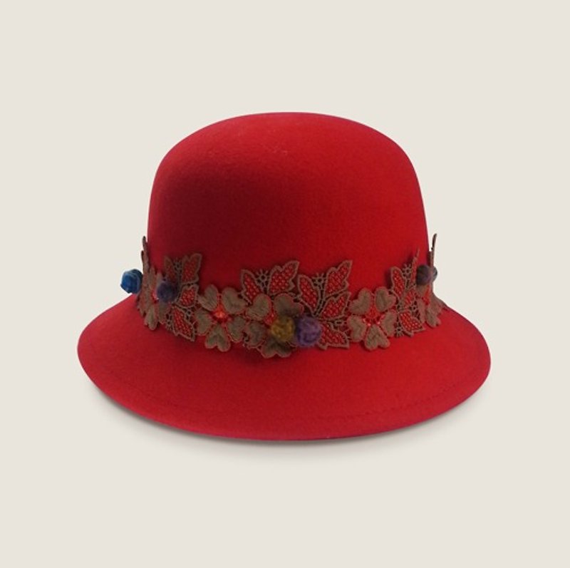 Korakuen Korakuen*harvest*handmade red felt hat (only one) - หมวก - ขนแกะ สีแดง