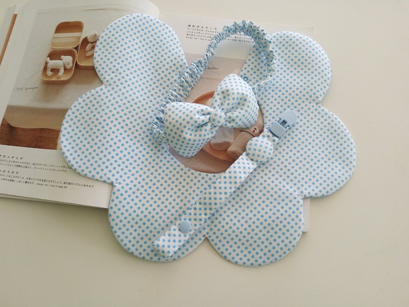 White blue little births gift three groups (bibs + headband + pacifier clip) - Baby Gift Sets - Cotton & Hemp Multicolor