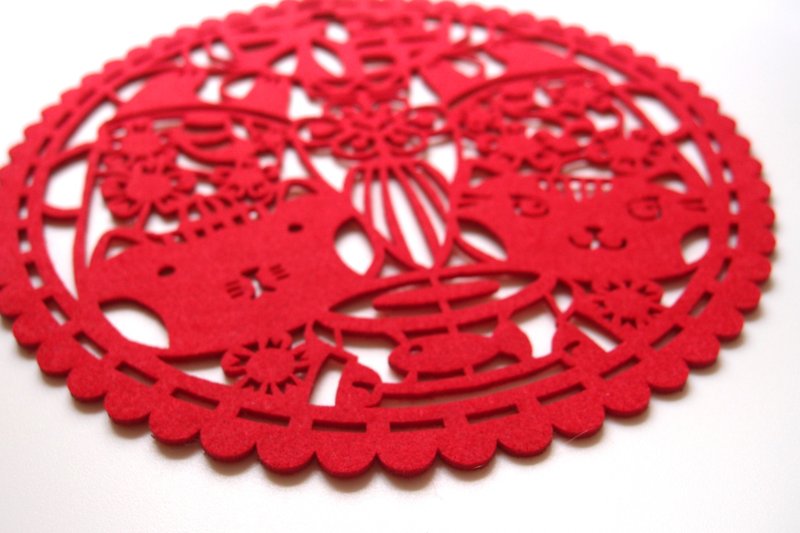 [Cattitude] Creative Cloth Cat Spring Stickers Spring Festival Couplets Fai Chun New Year Gifts - ของวางตกแต่ง - วัสดุอื่นๆ สีแดง