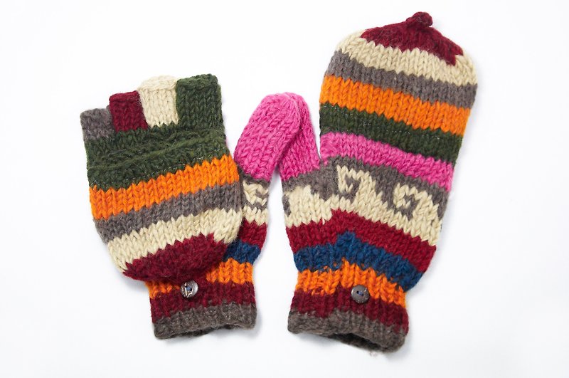 Valentine limit a knitted pure wool warm gloves / 2ways Gloves / Toe gloves / bristles gloves / knitted gloves - Eastern Europe fight color national totem - Gloves & Mittens - Other Materials Multicolor