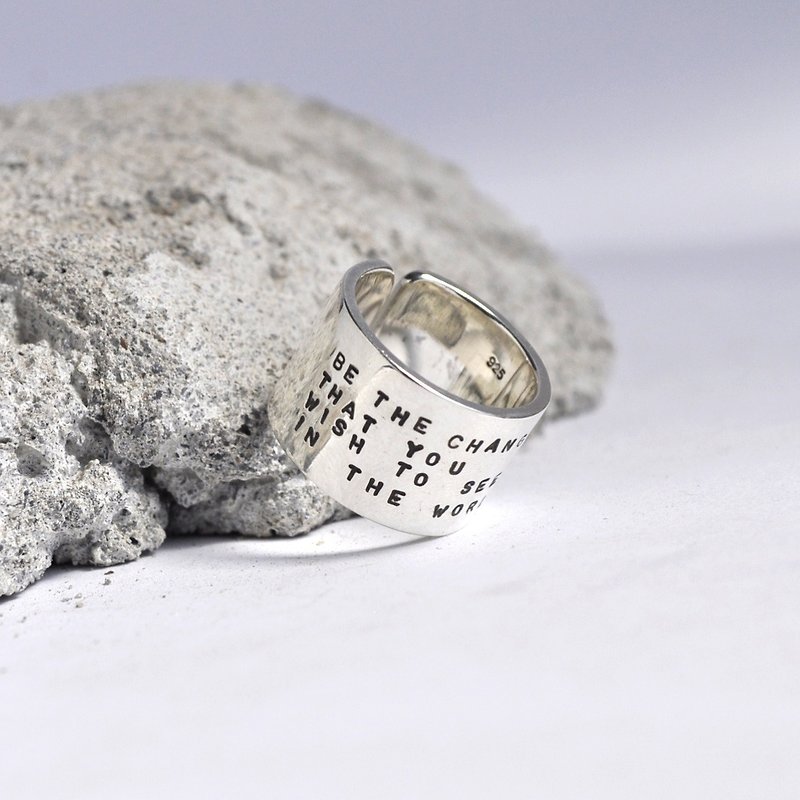Proverbs Wide Ring 925 Sterling Silver English Stamped Typing - แหวนทั่วไป - เงินแท้ สีเงิน