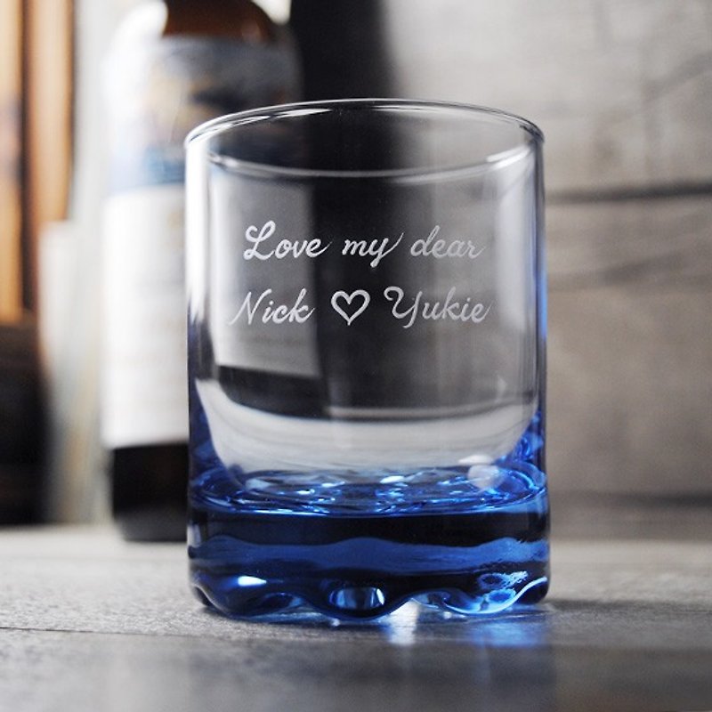 220cc【藍色多瑙河威士忌杯】深海藍義大利刻字酒杯客製化 - 酒杯/酒器 - 玻璃 藍色