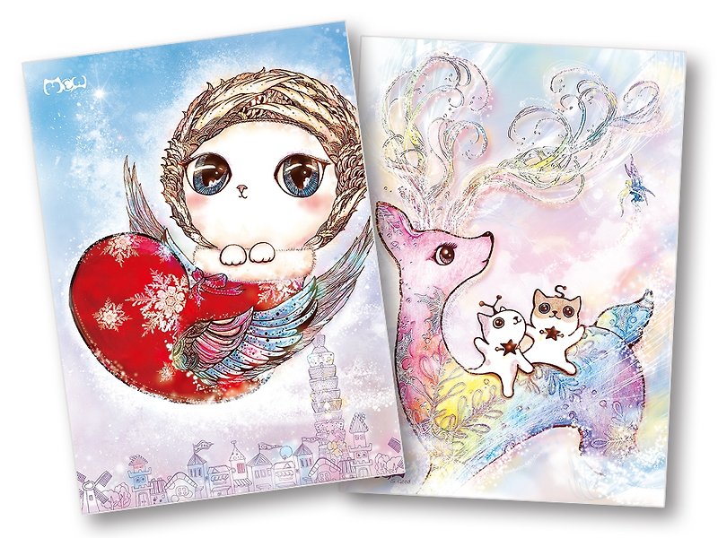 Postcard | Double-sided Illustration-Welcome Christmas Together (a set of two) - การ์ด/โปสการ์ด - กระดาษ สีแดง