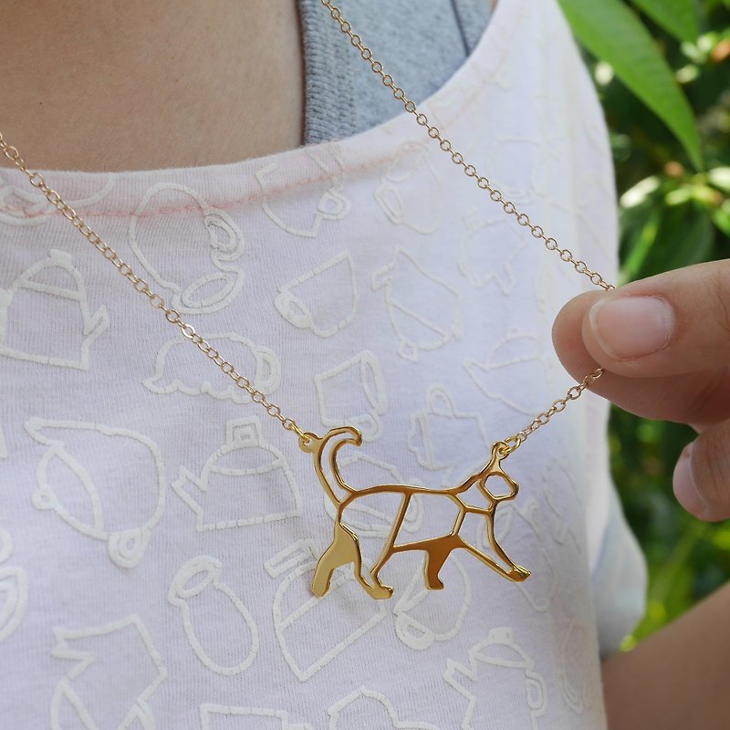 Walking Cat, Origami Necklace, Cat Necklace, Cat lover, Cat Gifts, Gift for her - 項鍊 - 銅/黃銅 金色