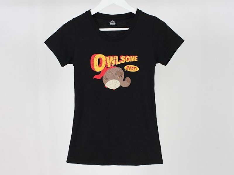 Owlsome girl - เสื้อยืดผู้หญิง - ผ้าฝ้าย/ผ้าลินิน สีดำ