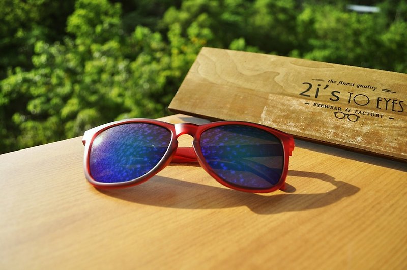 2is Bull 太陽眼鏡 百搭基本框│紅色霧面框│藍色鏡片│UV400 - 太陽眼鏡 - 塑膠 紅色