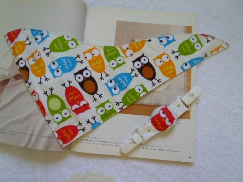 貓頭鷹週歲生日禮物(三角領巾+手帕夾) - ผ้ากันเปื้อน - ผ้าฝ้าย/ผ้าลินิน สีเหลือง