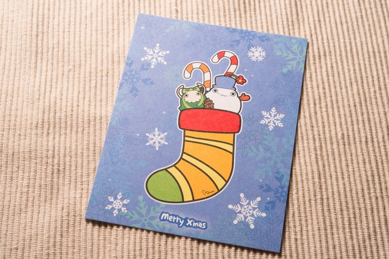 聖誕精靈-雪人耶誕襪●明信片聖誕卡 - 卡片/明信片 - 紙 藍色