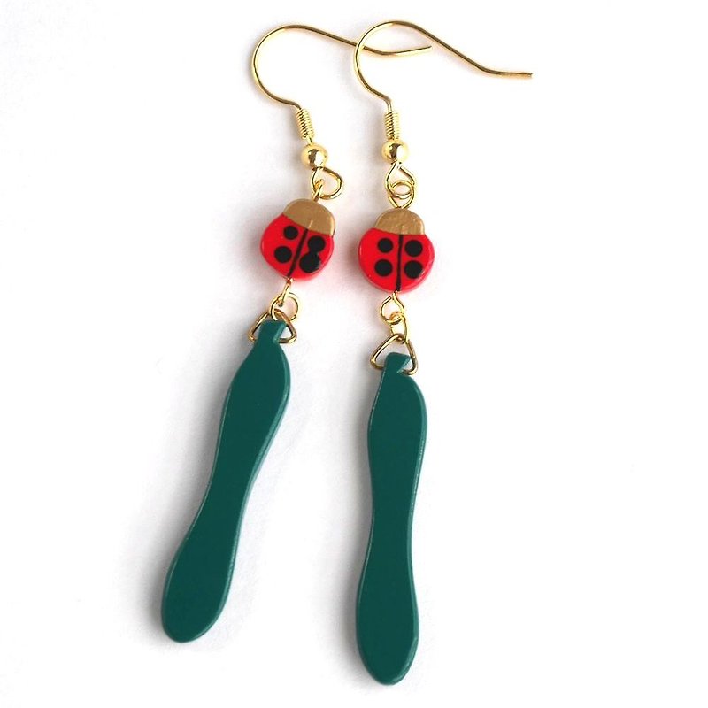 Cucumber and ladybug earrings - Earrings & Clip-ons - Plastic Green