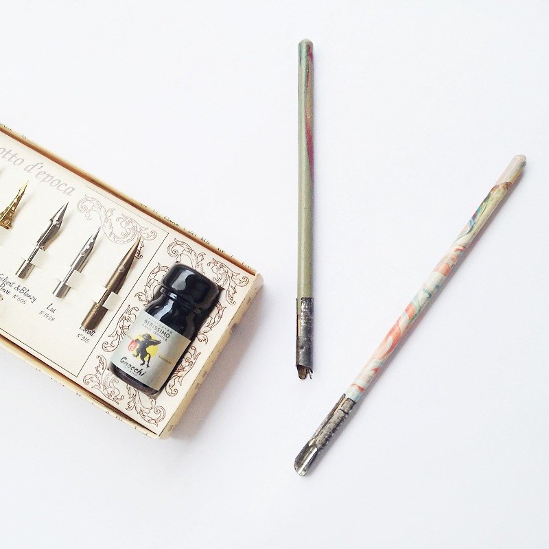 7512 Classic Writing Set w/original antique dip pen nibs-Francesco Rubinato - Dip Pens - Wood Khaki