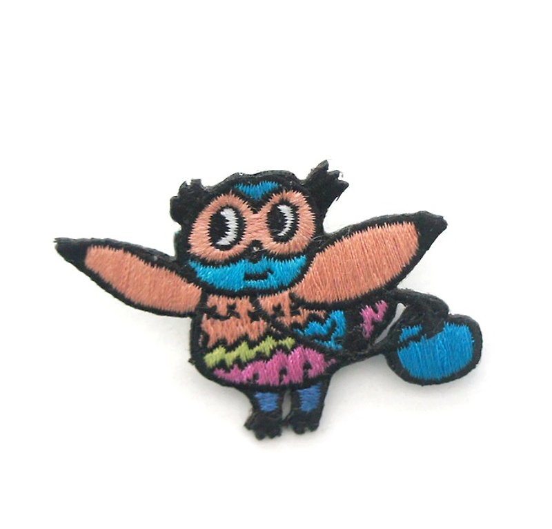 Blue bag owl pin / patch - Brooches - Other Materials Multicolor