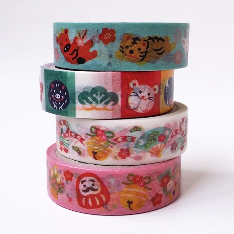 Japan amifa and paper tape 4 into groups of small objects [New Year & Zodiac (34226)] - Washi Tape - Paper Multicolor