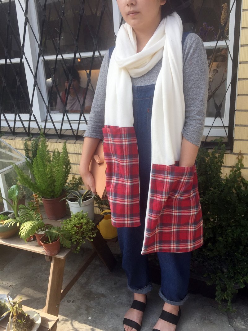 Plaid warm cotton scarves (long scarves - ผ้าพันคอ - ผ้าฝ้าย/ผ้าลินิน ขาว