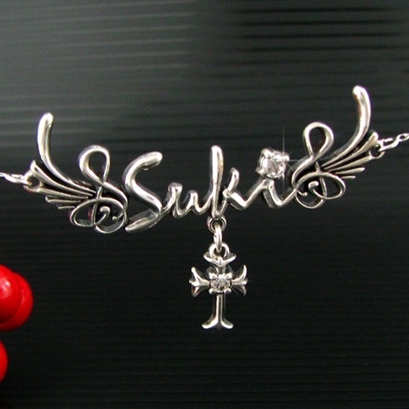 Customized. 925 sterling silver jewelry N3D00010-4CM 3.5D three-dimensional embossed name necklace (side flower version) - Chokers - Other Metals 