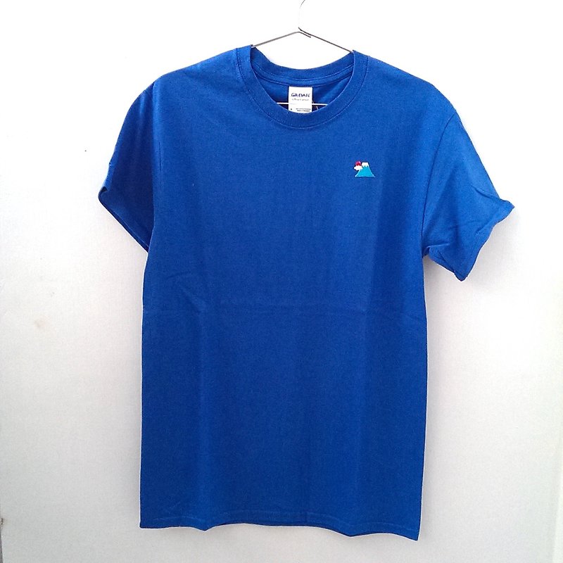 | •R• | 100%美國棉.無接縫筒T | 美規T恤 | 富士山 X 寶藍色 ( 絕版品 ) - 男 T 恤 - 棉．麻 