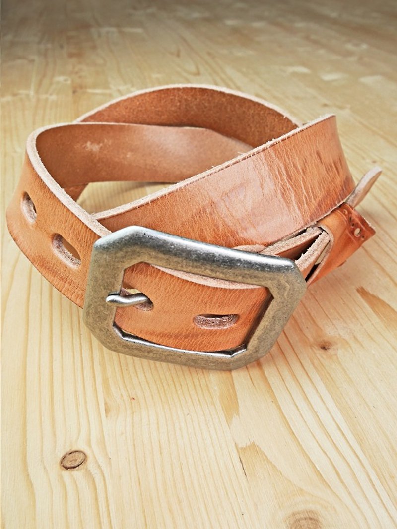 Chainloop self-made handmade belt can be customized size old cowhide wide version belt - Belts - Genuine Leather Brown