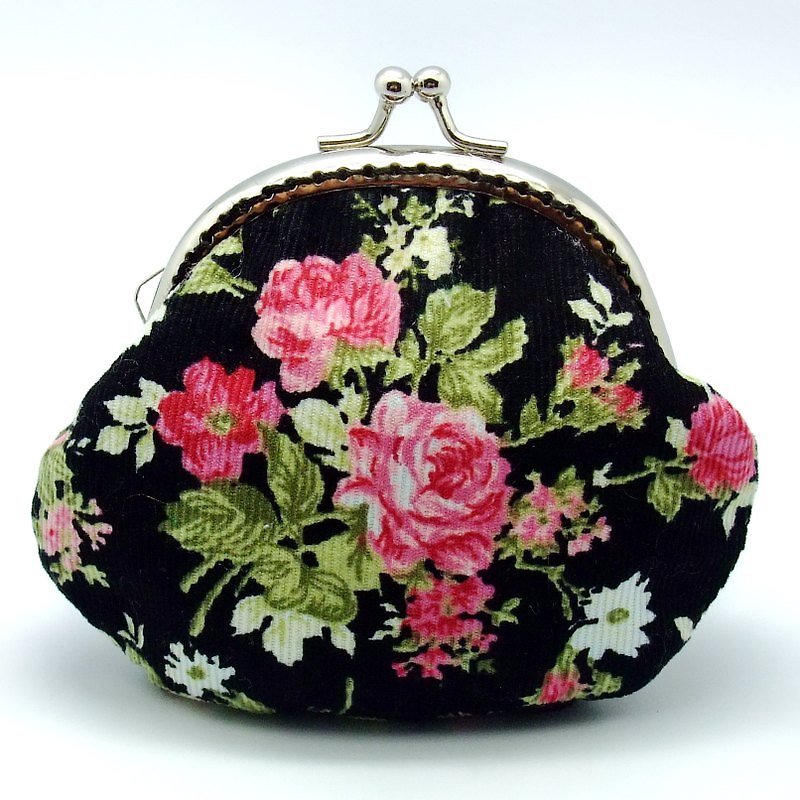 Small clutch / Coin purse (S-239) - กระเป๋าใส่เหรียญ - ผ้าฝ้าย/ผ้าลินิน สีดำ