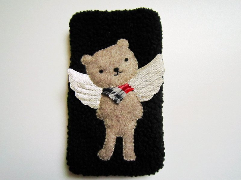 Angel Bear cell phone pocket - เคส/ซองมือถือ - วัสดุอื่นๆ สีดำ