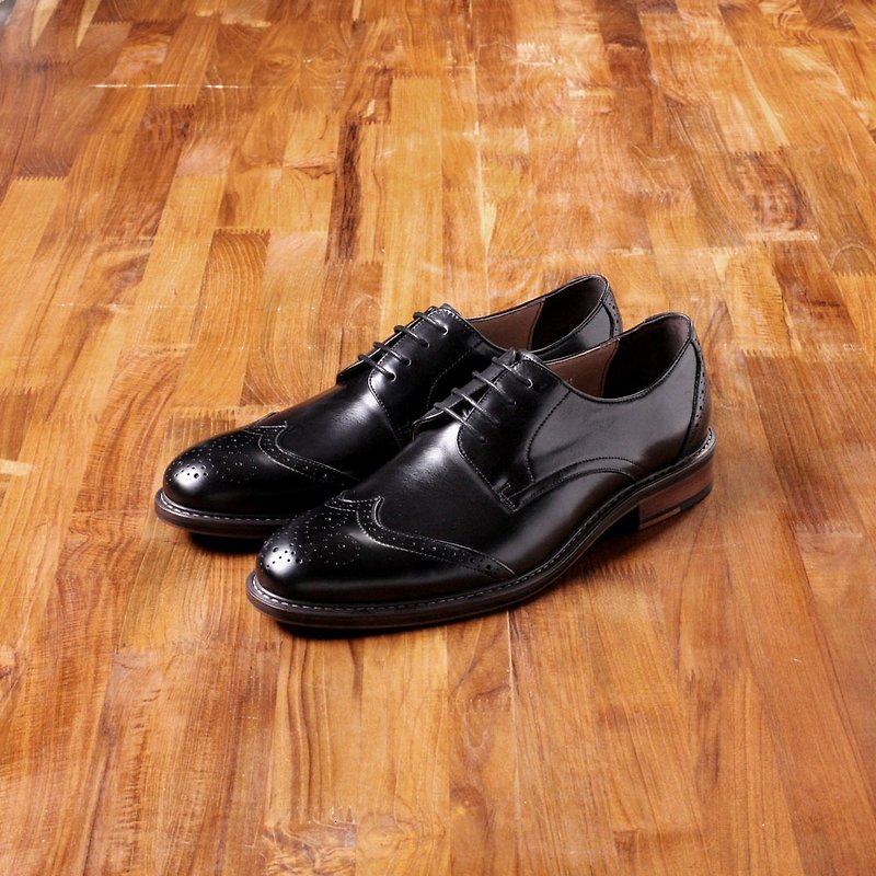 Vanger elegant and beautiful ‧ genteel polished wooden sole Derby shoes Va201 black - Men's Oxford Shoes - Genuine Leather Black
