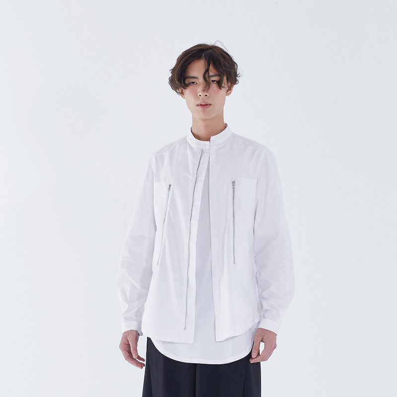 TRAN - A-line zipper shirt - Men's Coats & Jackets - Cotton & Hemp White