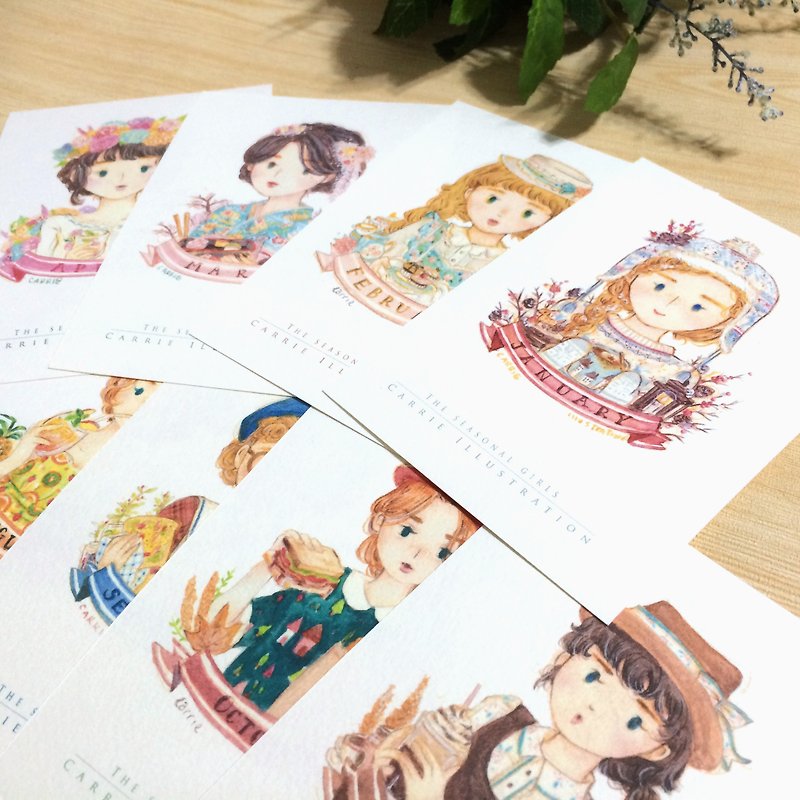 Seasonal Girls Postcard Set 12pcs - Cards & Postcards - Paper Multicolor