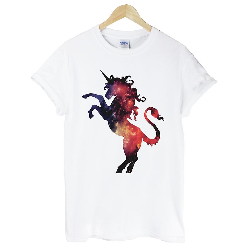 Cosmic Unicorn #2 半袖 Tシャツ-白 天の川ユニコーン ユニコーン ユニコーン 安い ファッション デザイン 自家製 ブランド ファッション ラウンド トライアングル - Tシャツ メンズ - 紙 ホワイト